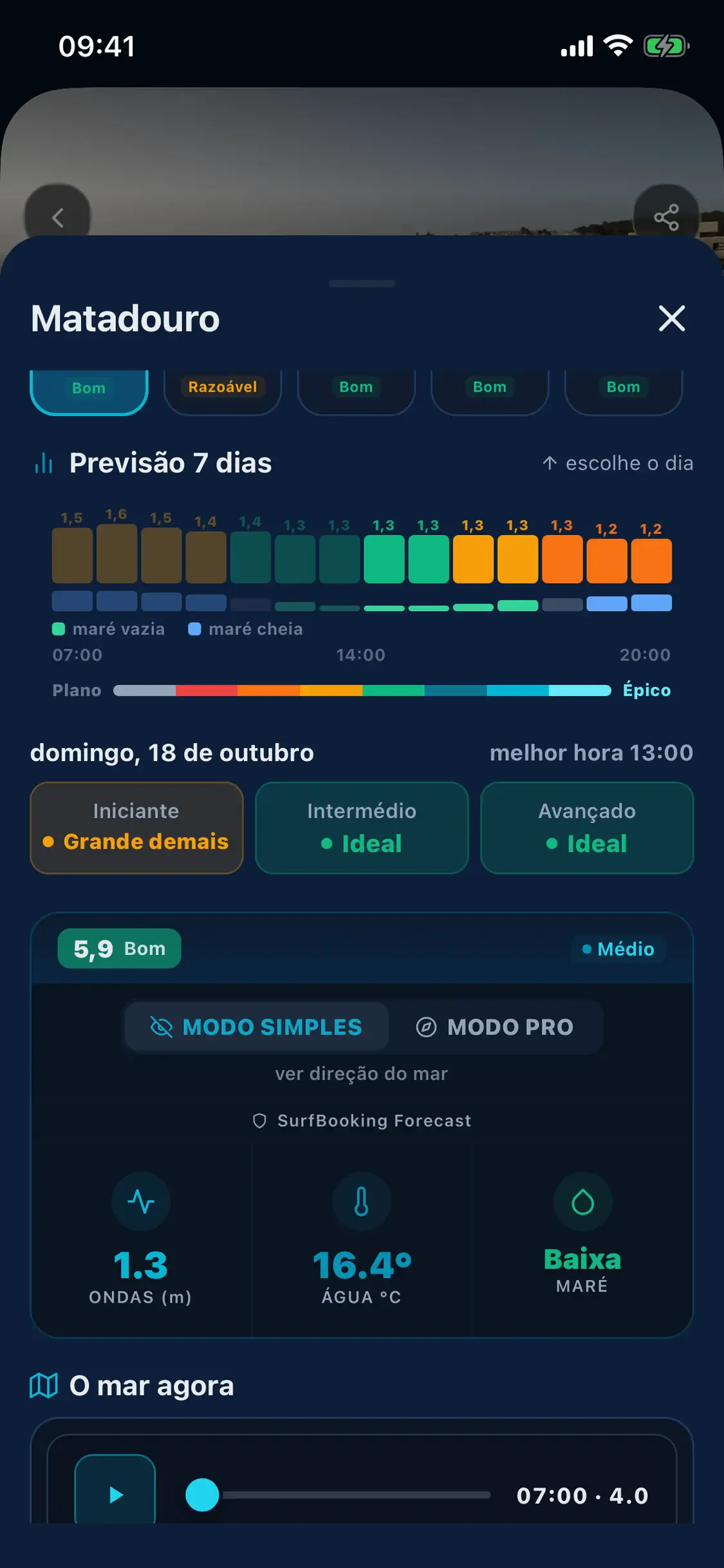 Ecrã real da app: a previsão de 7 dias do Matadouro